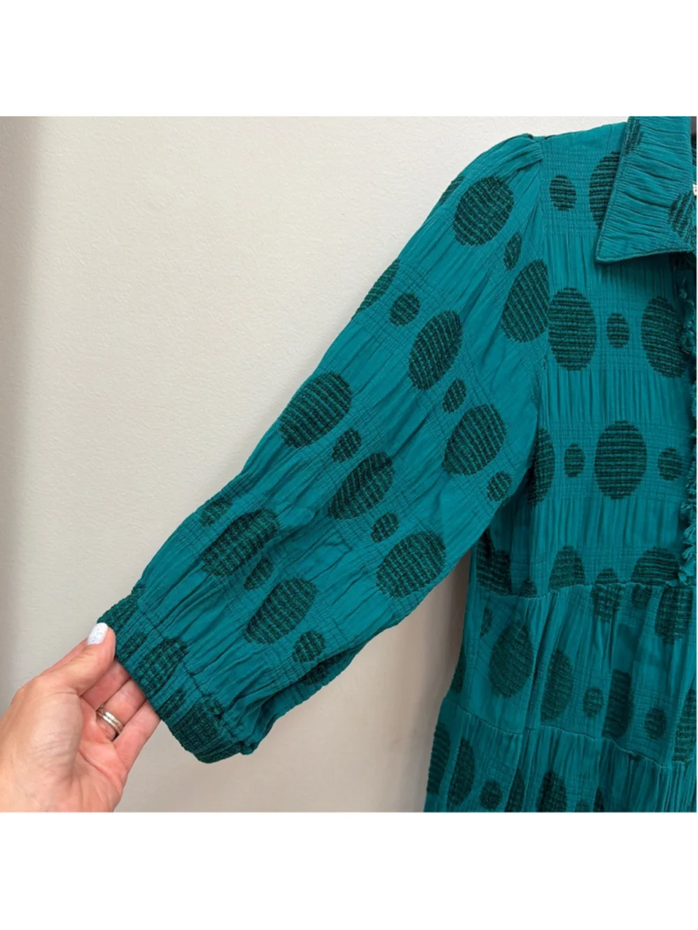 Umgee USA Green Teal Polka Dot Midi Dress Sz Small!
